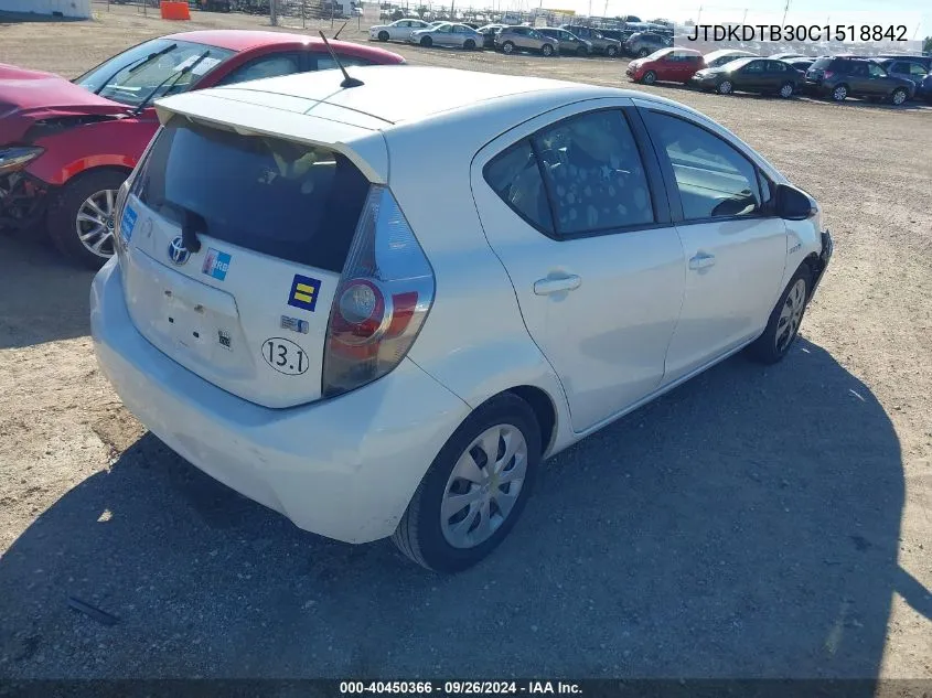 2012 Toyota Prius C Two VIN: JTDKDTB30C1518842 Lot: 40450366