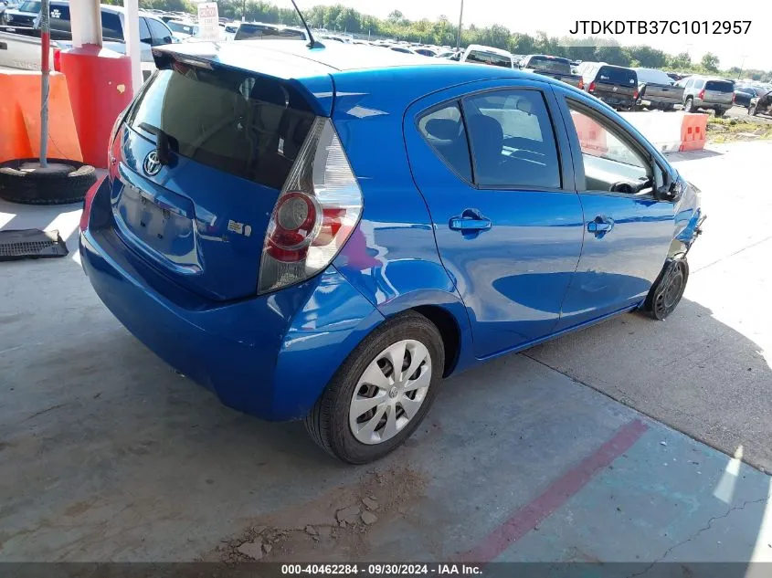 2012 Toyota Prius C Two VIN: JTDKDTB37C1012957 Lot: 40462284