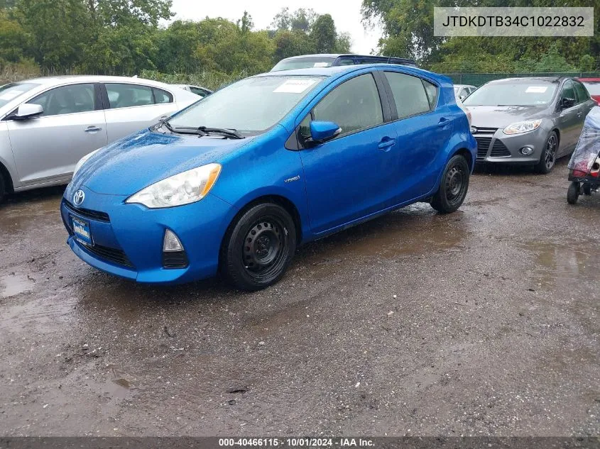 2012 Toyota Prius C Two VIN: JTDKDTB34C1022832 Lot: 40466115