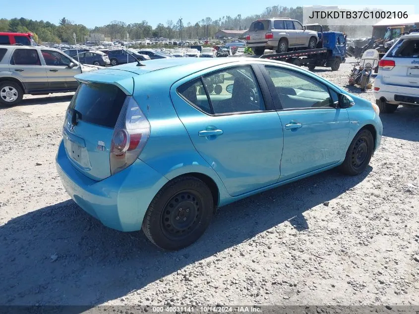 2012 Toyota Prius C One VIN: JTDKDTB37C1002106 Lot: 40531141