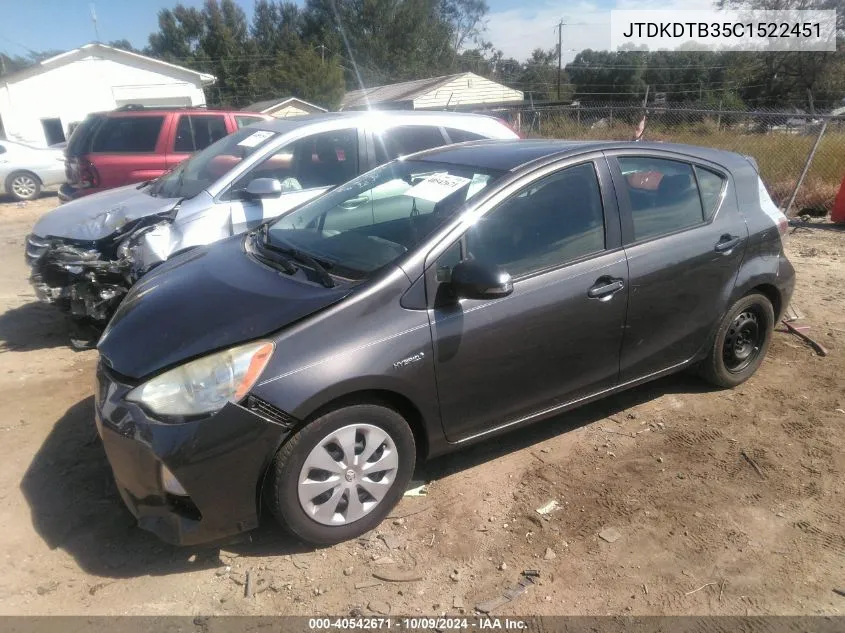 2012 Toyota Prius C Two VIN: JTDKDTB35C1522451 Lot: 40542671