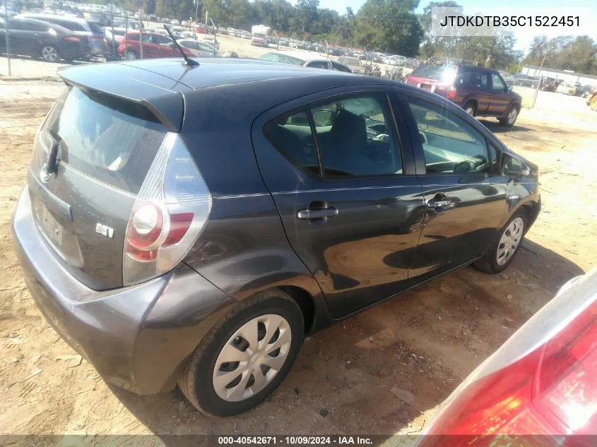 2012 Toyota Prius C Two VIN: JTDKDTB35C1522451 Lot: 40542671