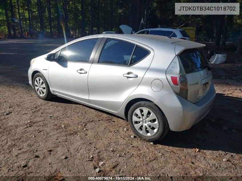 2012 Toyota Prius C VIN: JTDKDTB34C1018702 Lot: 40579074