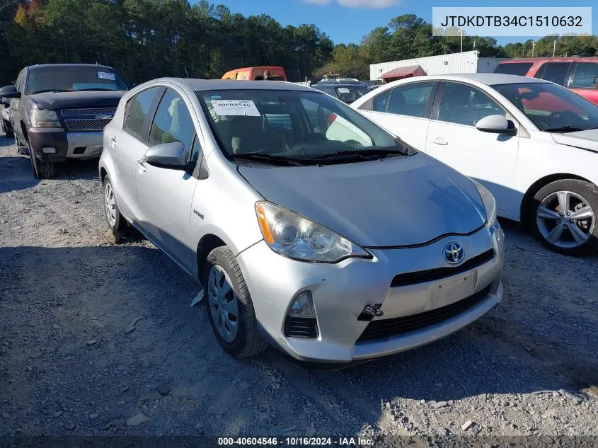 2012 Toyota Prius C One VIN: JTDKDTB34C1510632 Lot: 40604546