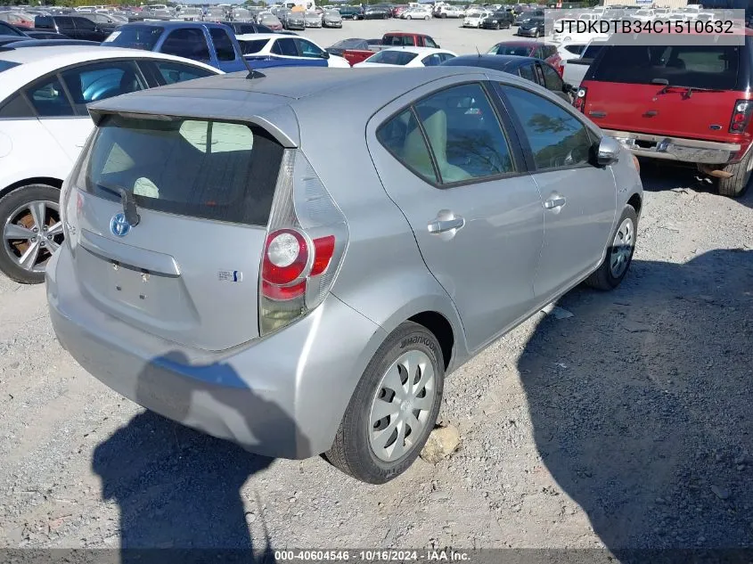 2012 Toyota Prius C One VIN: JTDKDTB34C1510632 Lot: 40604546