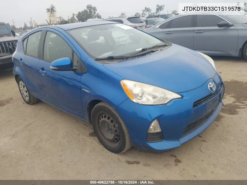 2012 Toyota Prius C Three VIN: JTDKDTB33C1519578 Lot: 40622758