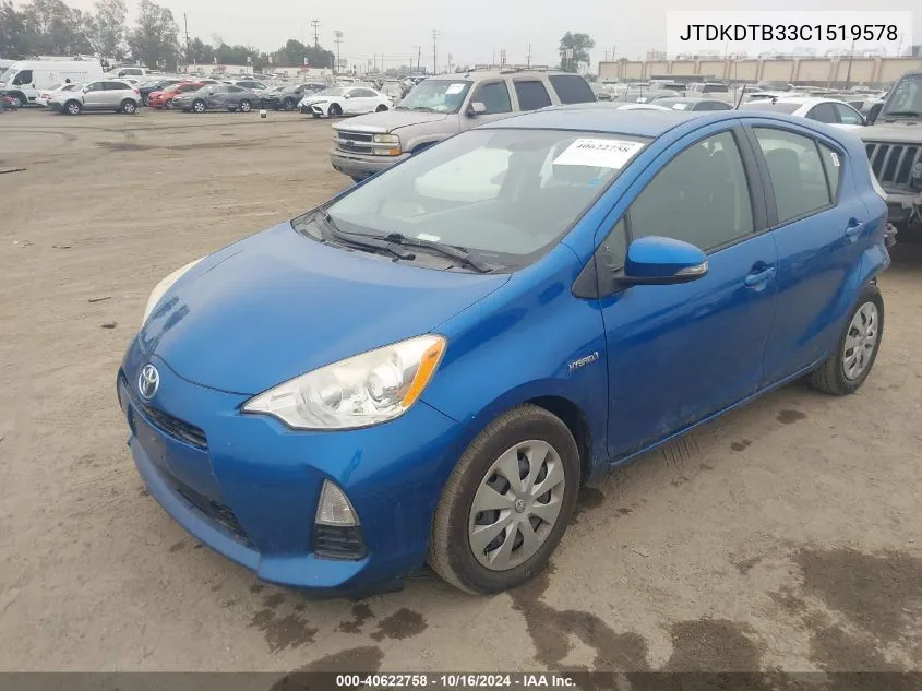 2012 Toyota Prius C Three VIN: JTDKDTB33C1519578 Lot: 40622758