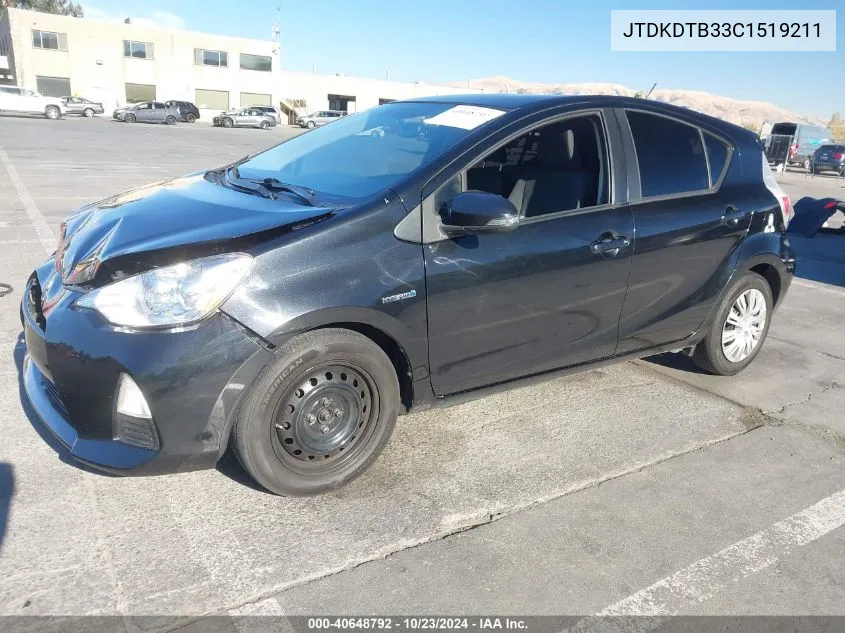 2012 Toyota Prius C Two VIN: JTDKDTB33C1519211 Lot: 40648792