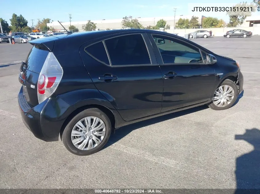 2012 Toyota Prius C Two VIN: JTDKDTB33C1519211 Lot: 40648792