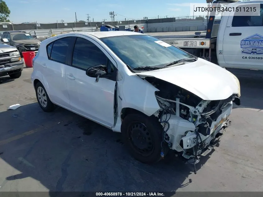 2012 Toyota Prius C One VIN: JTDKDTB34C1511215 Lot: 40658978