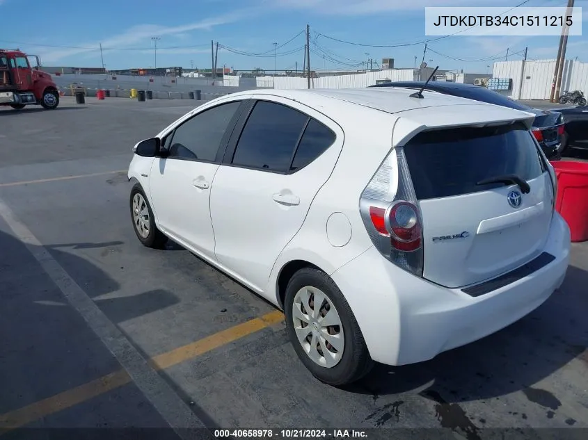 2012 Toyota Prius C One VIN: JTDKDTB34C1511215 Lot: 40658978