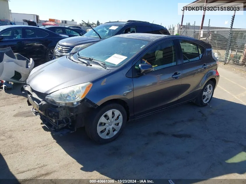 2012 Toyota Prius C Three VIN: JTDKDTB32C1518003 Lot: 40661305