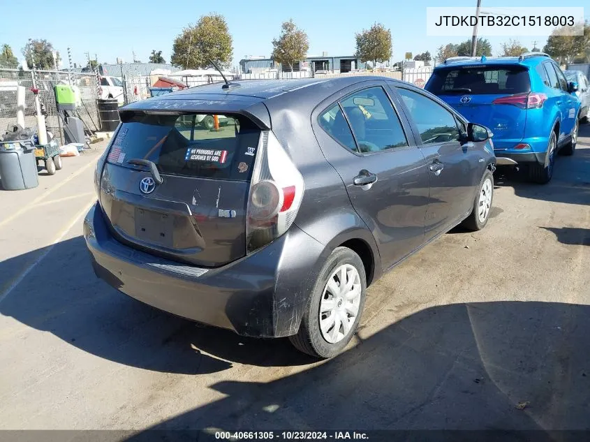 2012 Toyota Prius C Three VIN: JTDKDTB32C1518003 Lot: 40661305