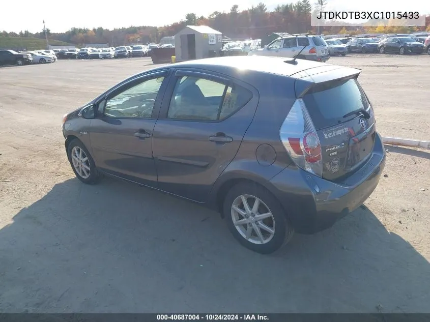 2012 Toyota Prius C Three VIN: JTDKDTB3XC1015433 Lot: 40687004