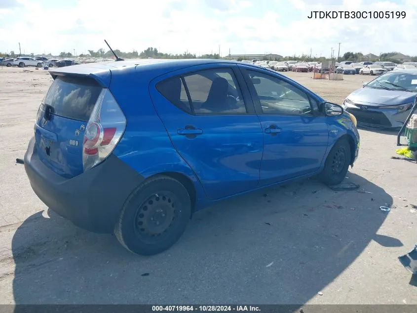 2012 Toyota Prius C VIN: JTDKDTB30C1005199 Lot: 40719964