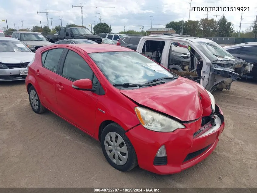 2012 Toyota Prius C Two VIN: JTDKDTB31C1519921 Lot: 40722787