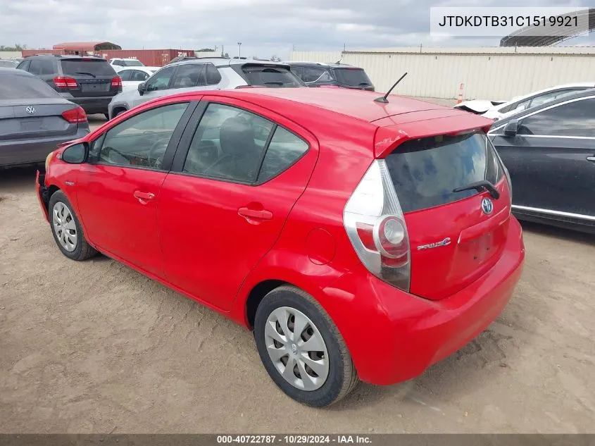 2012 Toyota Prius C Two VIN: JTDKDTB31C1519921 Lot: 40722787