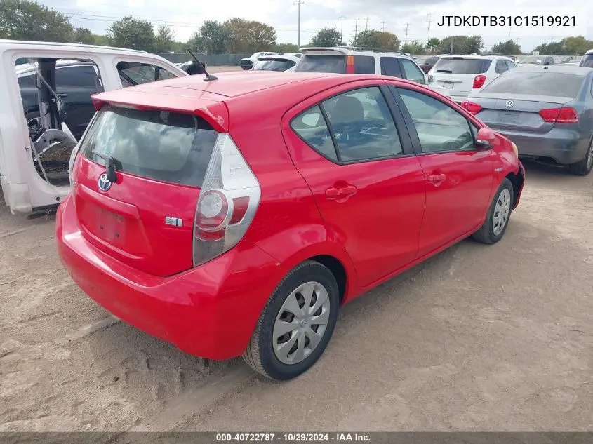 2012 Toyota Prius C Two VIN: JTDKDTB31C1519921 Lot: 40722787