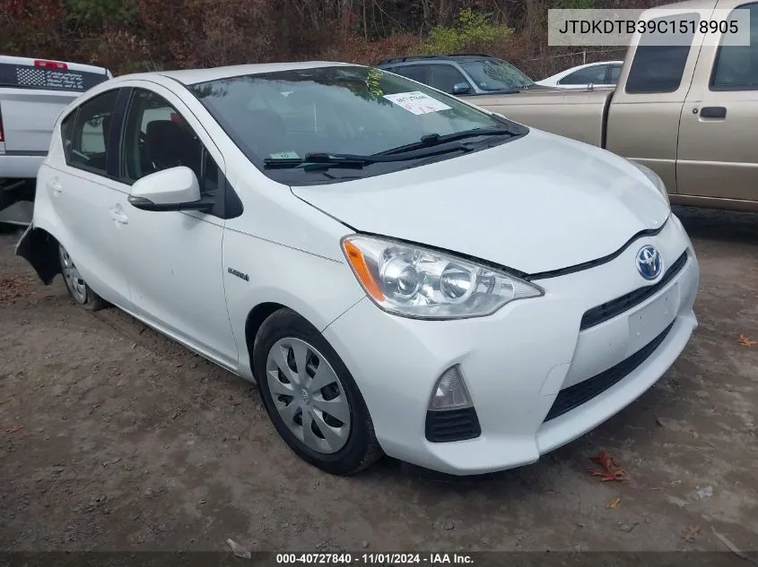 2012 Toyota Prius C Three VIN: JTDKDTB39C1518905 Lot: 40727840