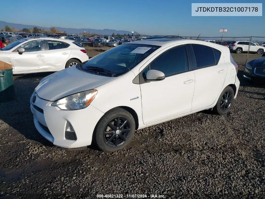 2012 Toyota Prius C Three VIN: JTDKDTB32C1007178 Lot: 40821322