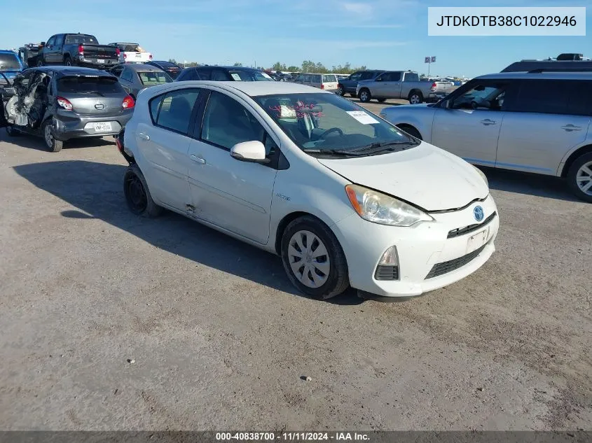 2012 Toyota Prius C Two VIN: JTDKDTB38C1022946 Lot: 40838700