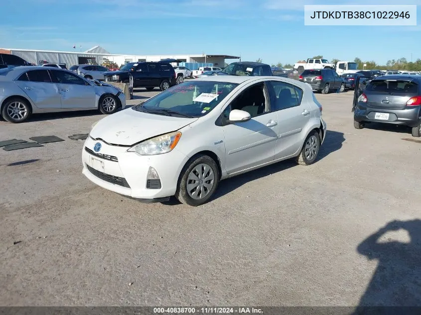 2012 Toyota Prius C Two VIN: JTDKDTB38C1022946 Lot: 40838700