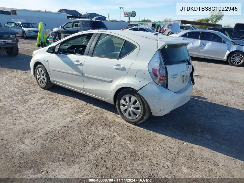 2012 Toyota Prius C Two VIN: JTDKDTB38C1022946 Lot: 40838700