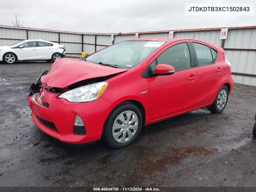 2012 Toyota Prius C Two VIN: JTDKDTB3XC1502843 Lot: 40844700