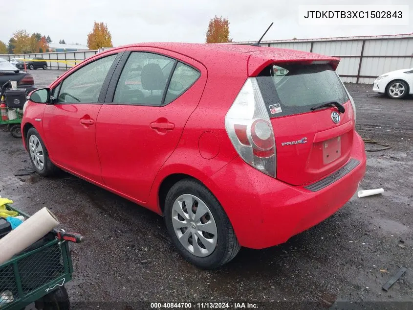 2012 Toyota Prius C Two VIN: JTDKDTB3XC1502843 Lot: 40844700