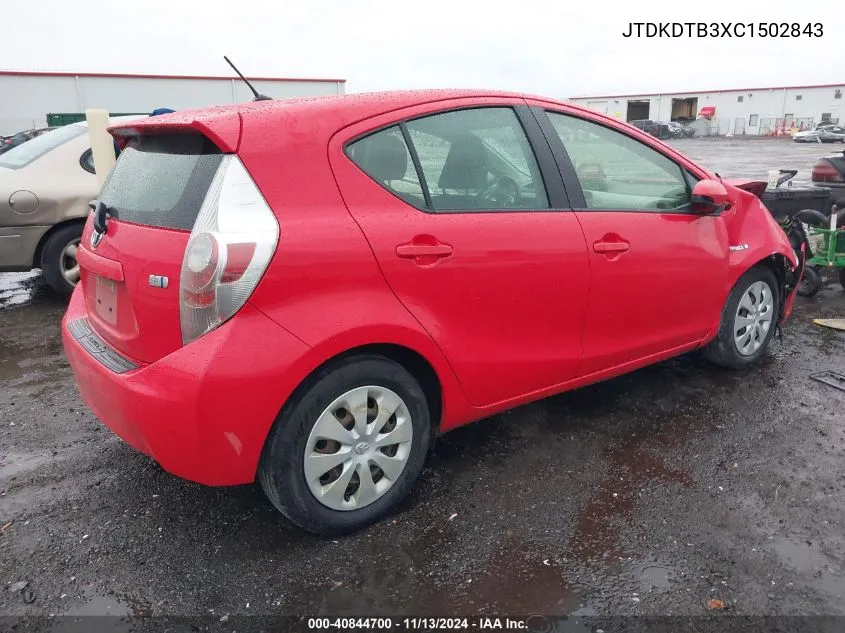 2012 Toyota Prius C Two VIN: JTDKDTB3XC1502843 Lot: 40844700