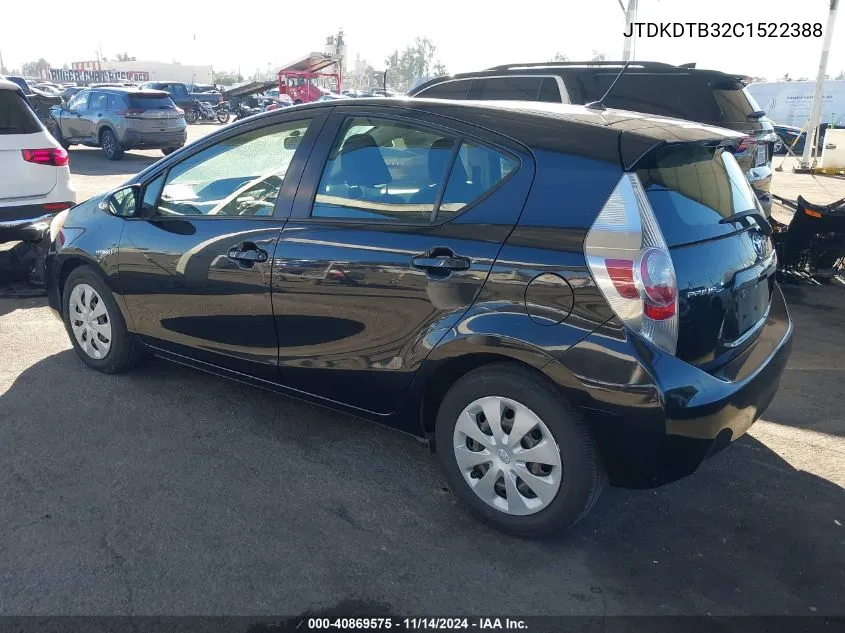 2012 Toyota Prius C Two VIN: JTDKDTB32C1522388 Lot: 40869575