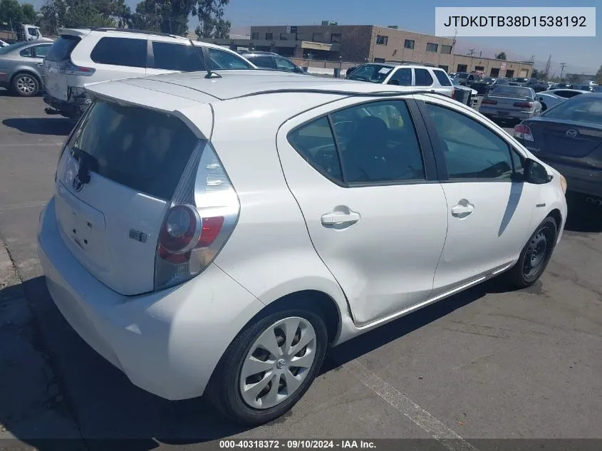 2013 Toyota Prius C VIN: JTDKDTB38D1538192 Lot: 40318372