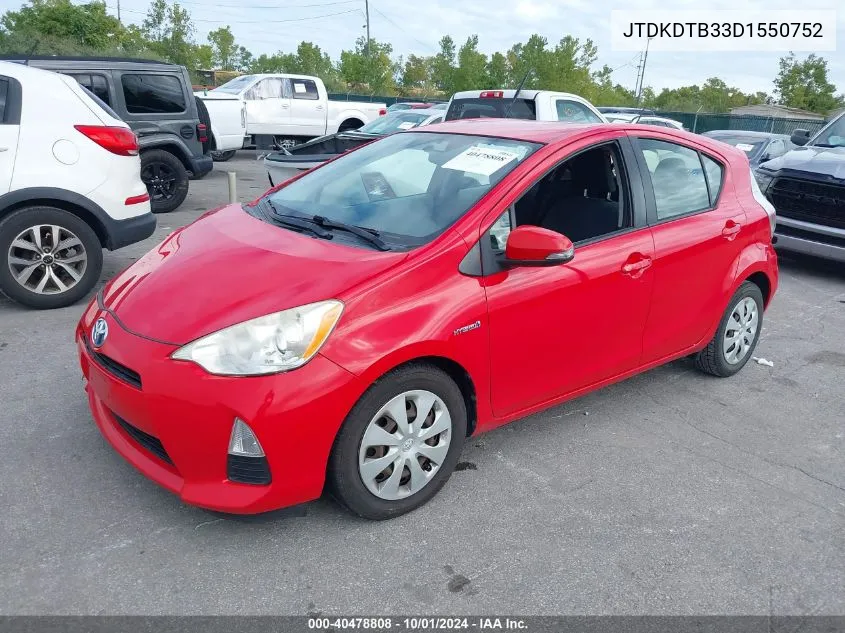 2013 Toyota Prius C Two VIN: JTDKDTB33D1550752 Lot: 40478808