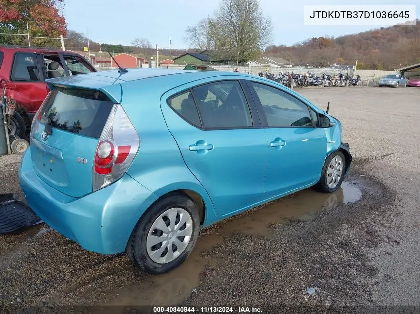 2013 Toyota Prius C Two VIN: JTDKDTB37D1036645 Lot: 40840844