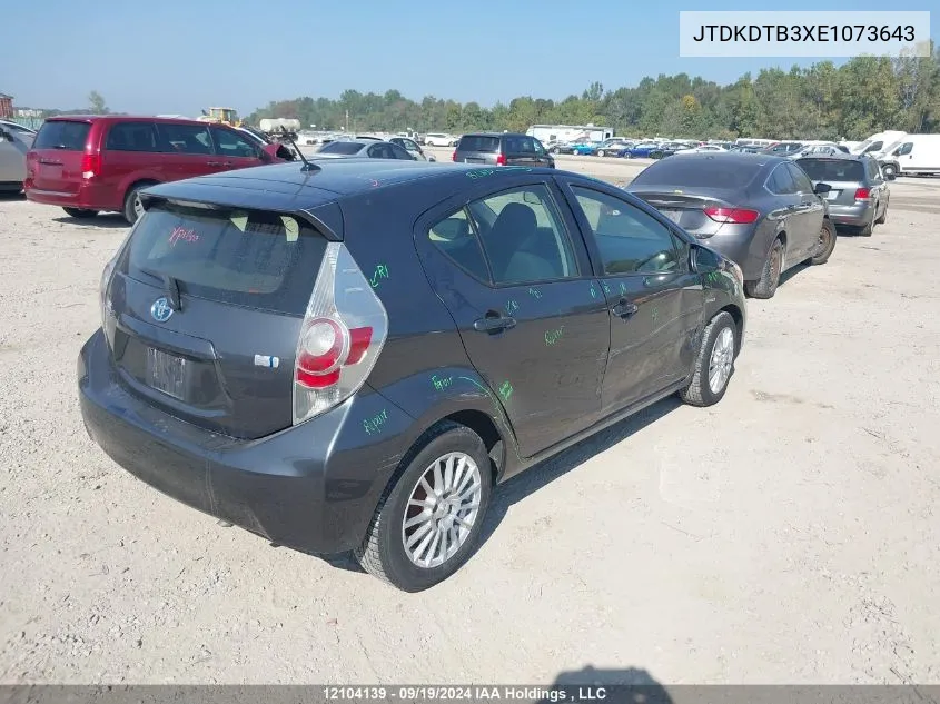 2014 Toyota Prius C VIN: JTDKDTB3XE1073643 Lot: 12104139