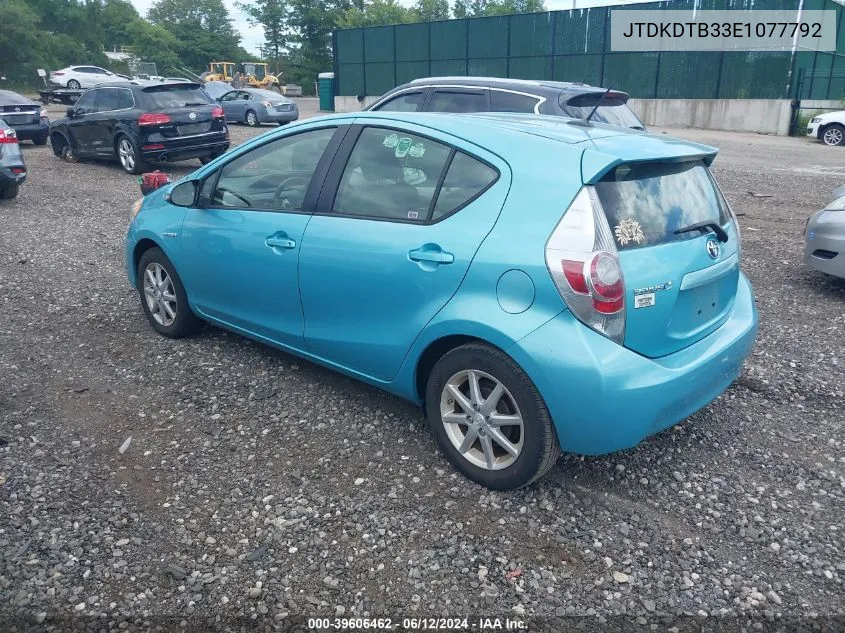 2014 Toyota Prius C Four VIN: JTDKDTB33E1077792 Lot: 39606462