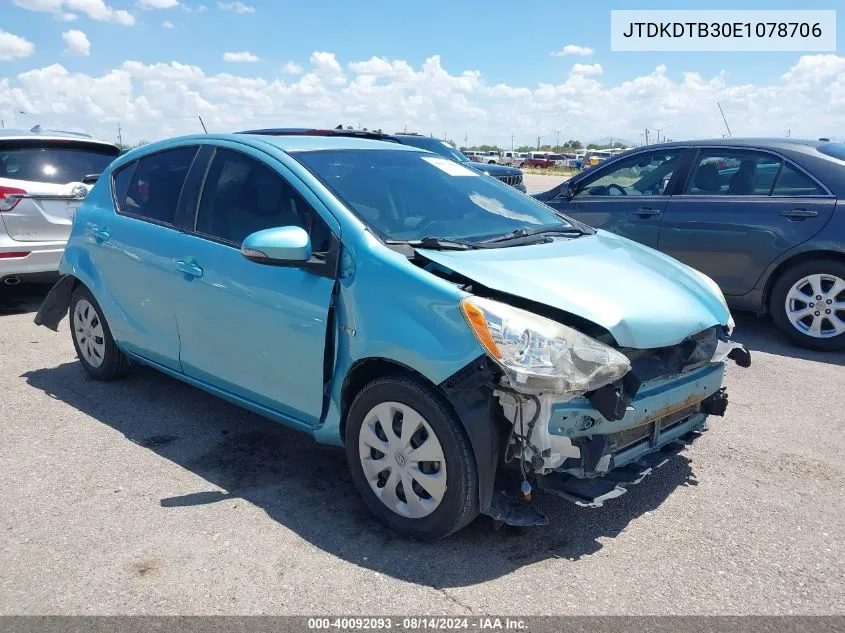 2014 Toyota Prius C One VIN: JTDKDTB30E1078706 Lot: 40092093