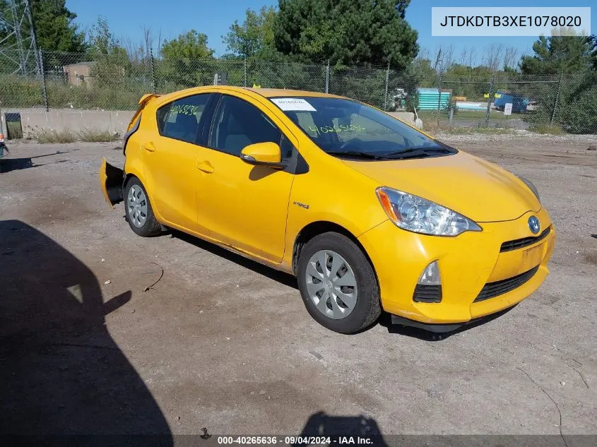 2014 Toyota Prius C Two VIN: JTDKDTB3XE1078020 Lot: 40265636