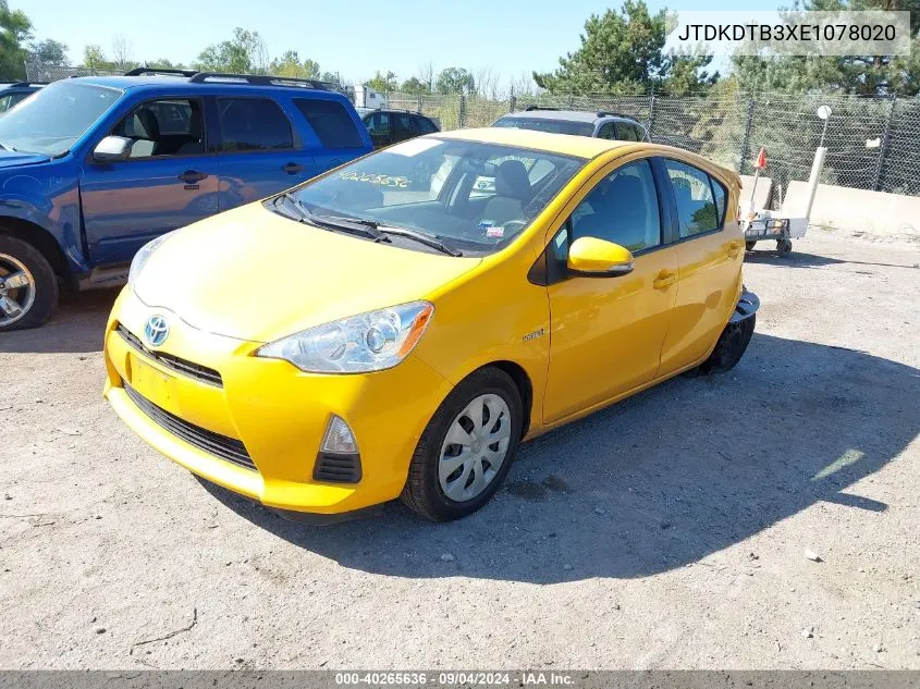 2014 Toyota Prius C Two VIN: JTDKDTB3XE1078020 Lot: 40265636