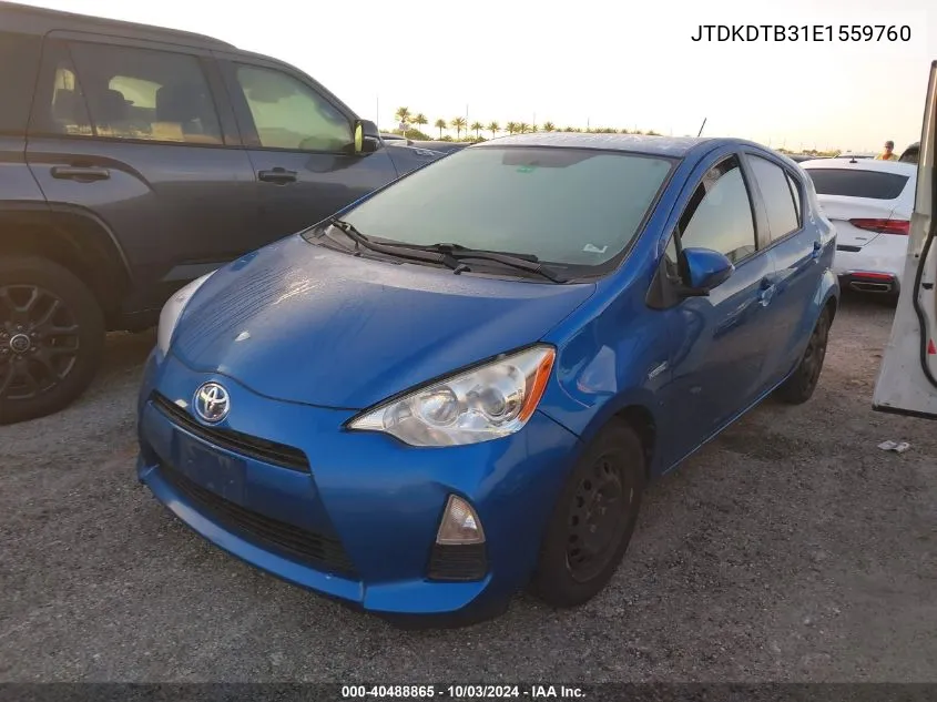 2014 Toyota Prius C Two VIN: JTDKDTB31E1559760 Lot: 40488865