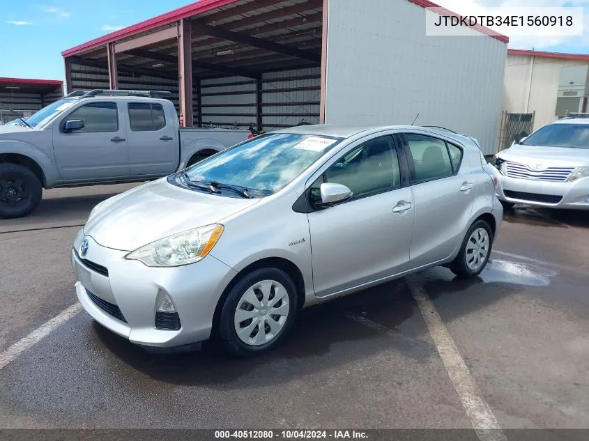 2014 Toyota Prius C Four/One/Three/Two VIN: JTDKDTB34E1560918 Lot: 40512080