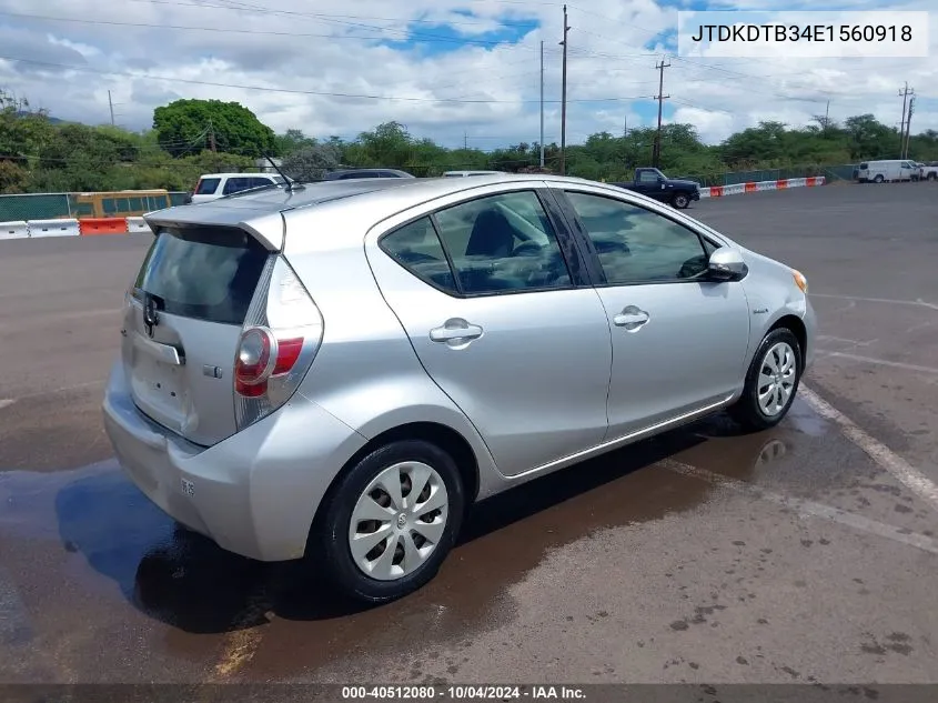 2014 Toyota Prius C Four/One/Three/Two VIN: JTDKDTB34E1560918 Lot: 40512080