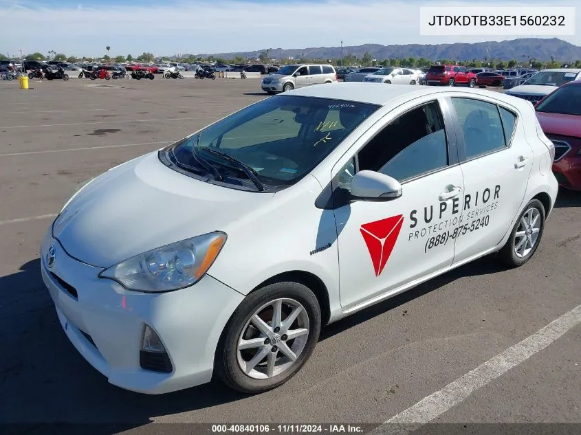 2014 Toyota Prius C Two VIN: JTDKDTB33E1560232 Lot: 40840106