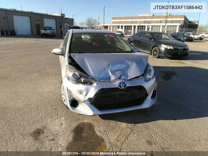 2015 Toyota Prius C VIN: JTDKDTB3XF1586442 Lot: 20181314