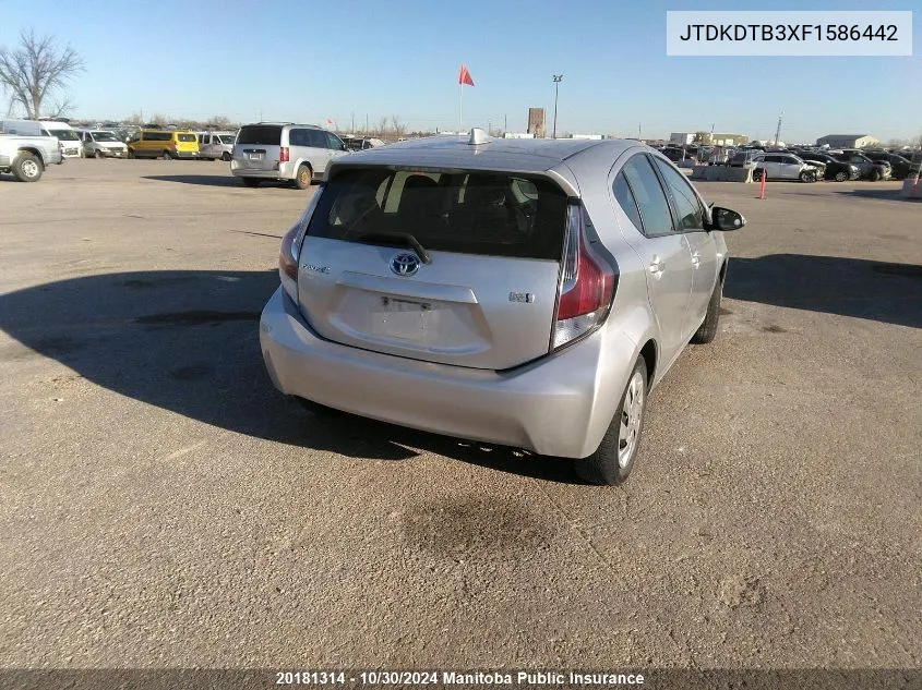 2015 Toyota Prius C VIN: JTDKDTB3XF1586442 Lot: 20181314