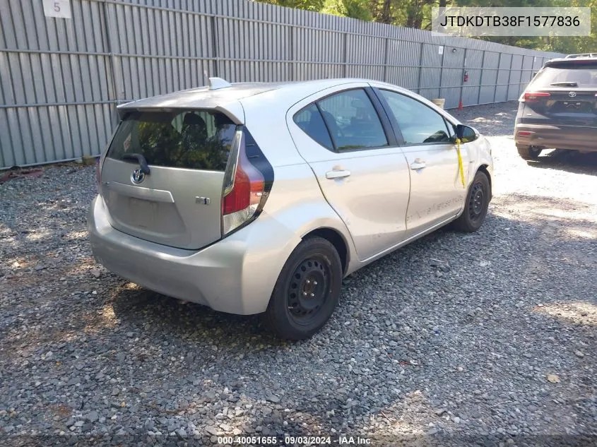 2015 Toyota Prius C Two VIN: JTDKDTB38F1577836 Lot: 40051655