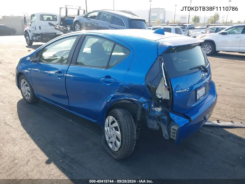 2015 Toyota Prius C Two VIN: JTDKDTB38F1110786 Lot: 40415744