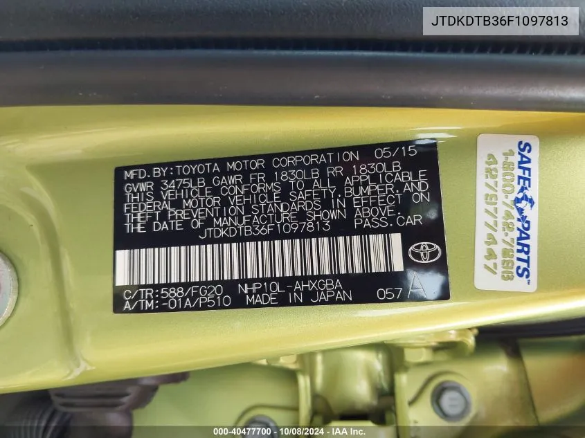 JTDKDTB36F1097813 2015 Toyota Prius C Three