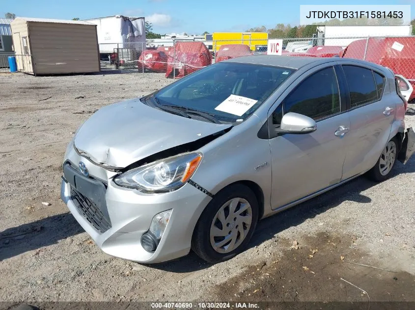 2015 Toyota Prius C One VIN: JTDKDTB31F1581453 Lot: 40740690