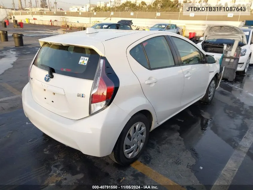 2015 Toyota Prius C Two VIN: JTDKDTB31F1087643 Lot: 40791550